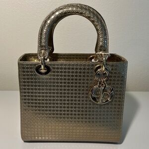 Christian Dior Medium Lady Dior metallic Cannage leather gold-tone